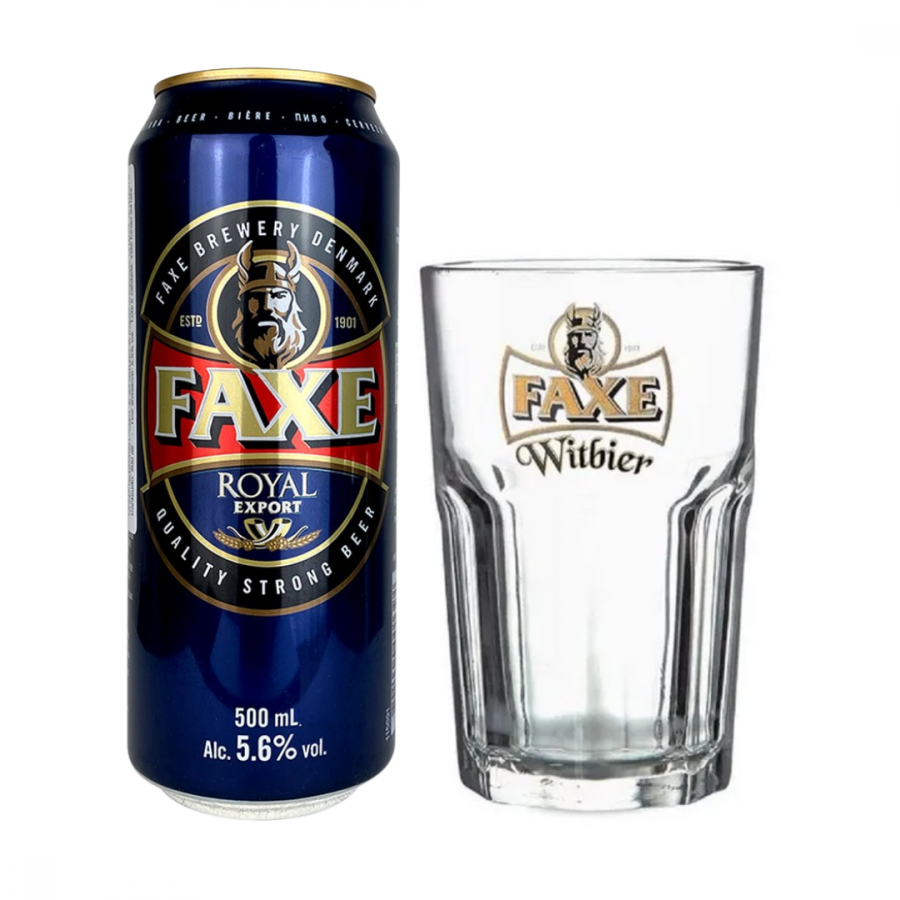 Kit Copo + Cerveja Faxe Royal -  American Lager - 5,6% ABV